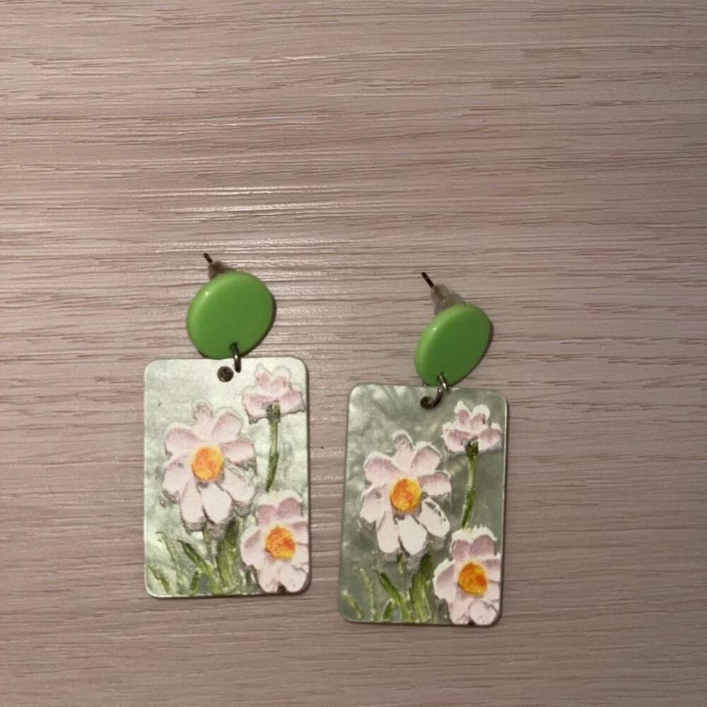Green floral earrings